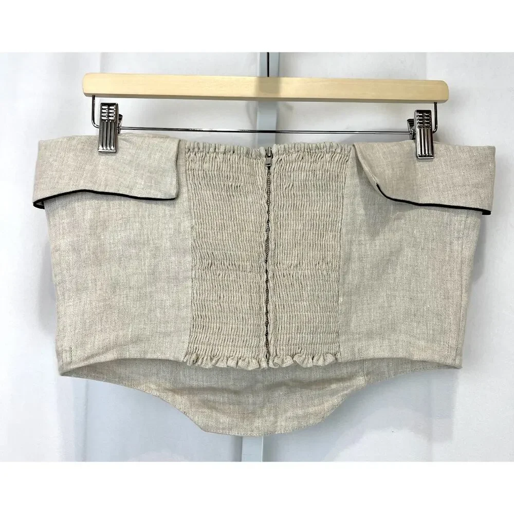 REFORMATION Livvy Two Piece Strapless Linen Top Cotton Midi Skirt Size 10